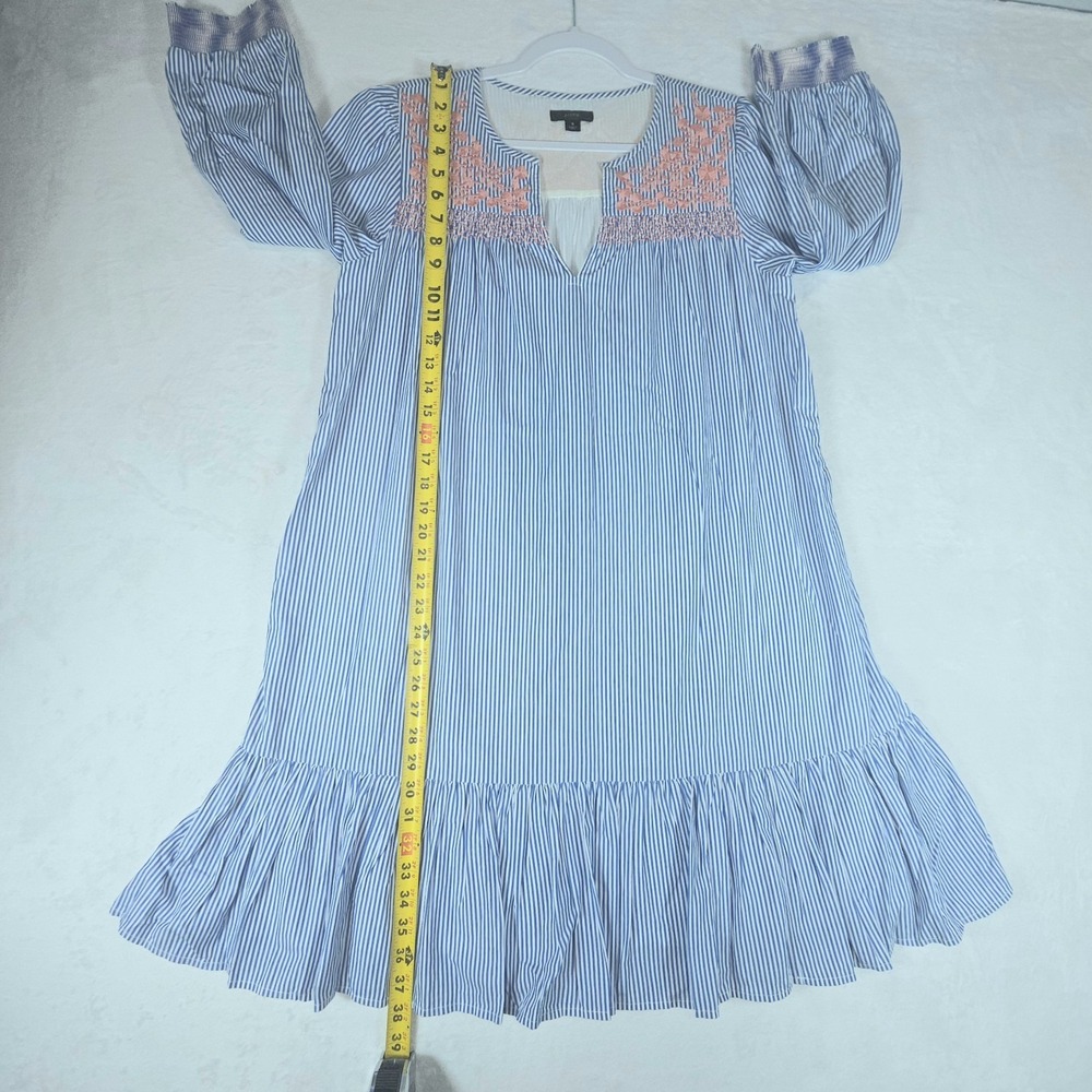 J Crew Embroidered Popover Blue White Striped‎ Tiered Above Knee Dress Sz Small - Picture 14 of 15